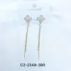Xuhui brand's light luxury, fashionable and versatile 925 silver needle copper plated with real gold and zircon four-leaf clover tassel earrings Specification image